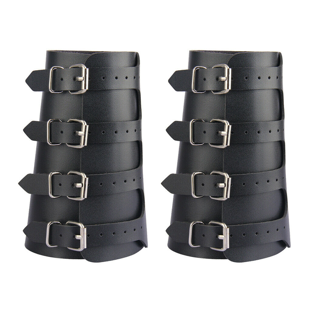 2Pcs Mens Leather Wristband Guard Wide Bracer Gothic Arm Armor Cuff Jewelry