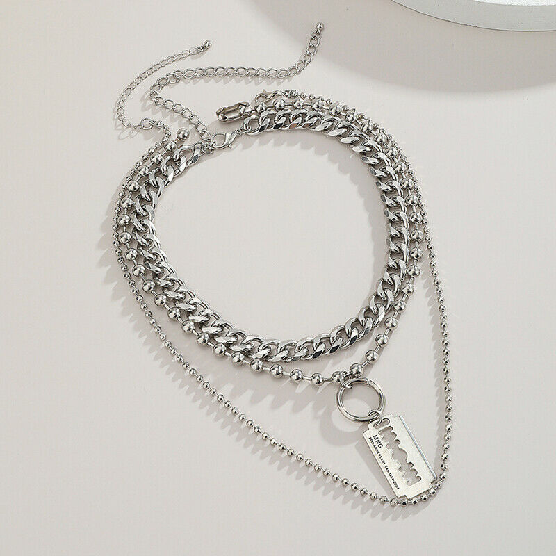 Fashion Multi-layer Hip hop Round Bead Chain Women Men Choker Neckalce Je.l8
