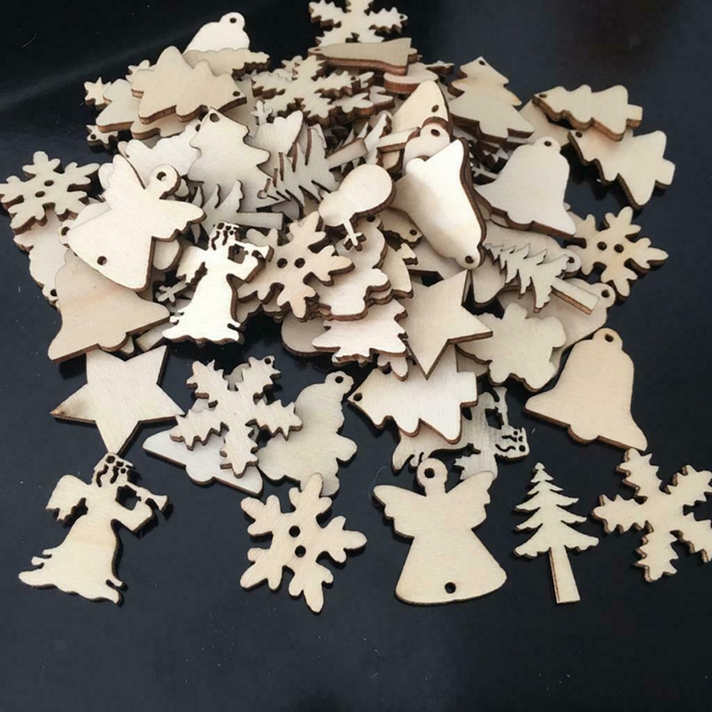 50 Pieces Mixed Christmas Ornaments Wood Shapes Xmas Tree Party Decor Ornaments