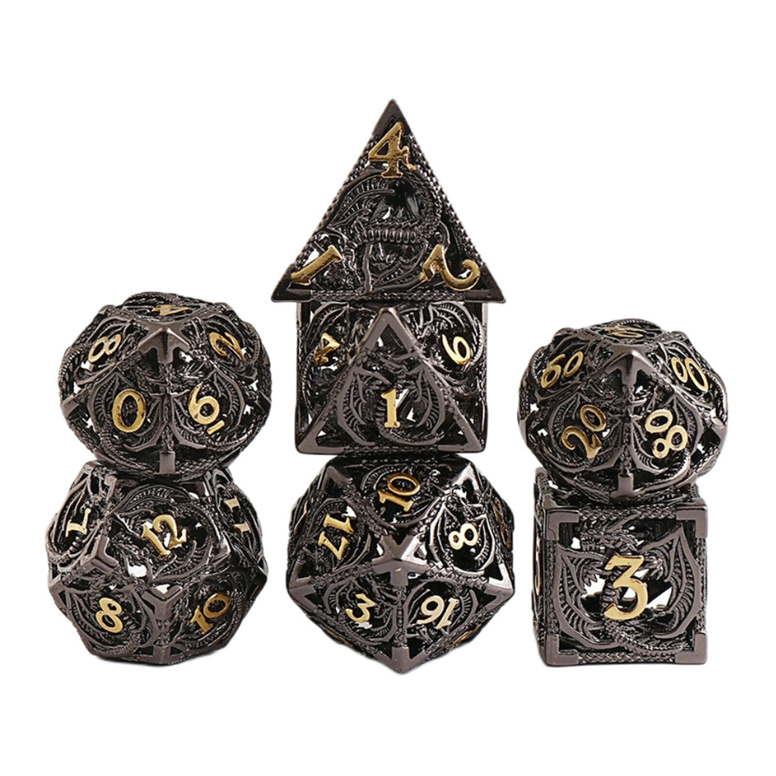 7Pcs Hollow Metal DND Dice Set with Carry Case for D&D PRG Math Teaching