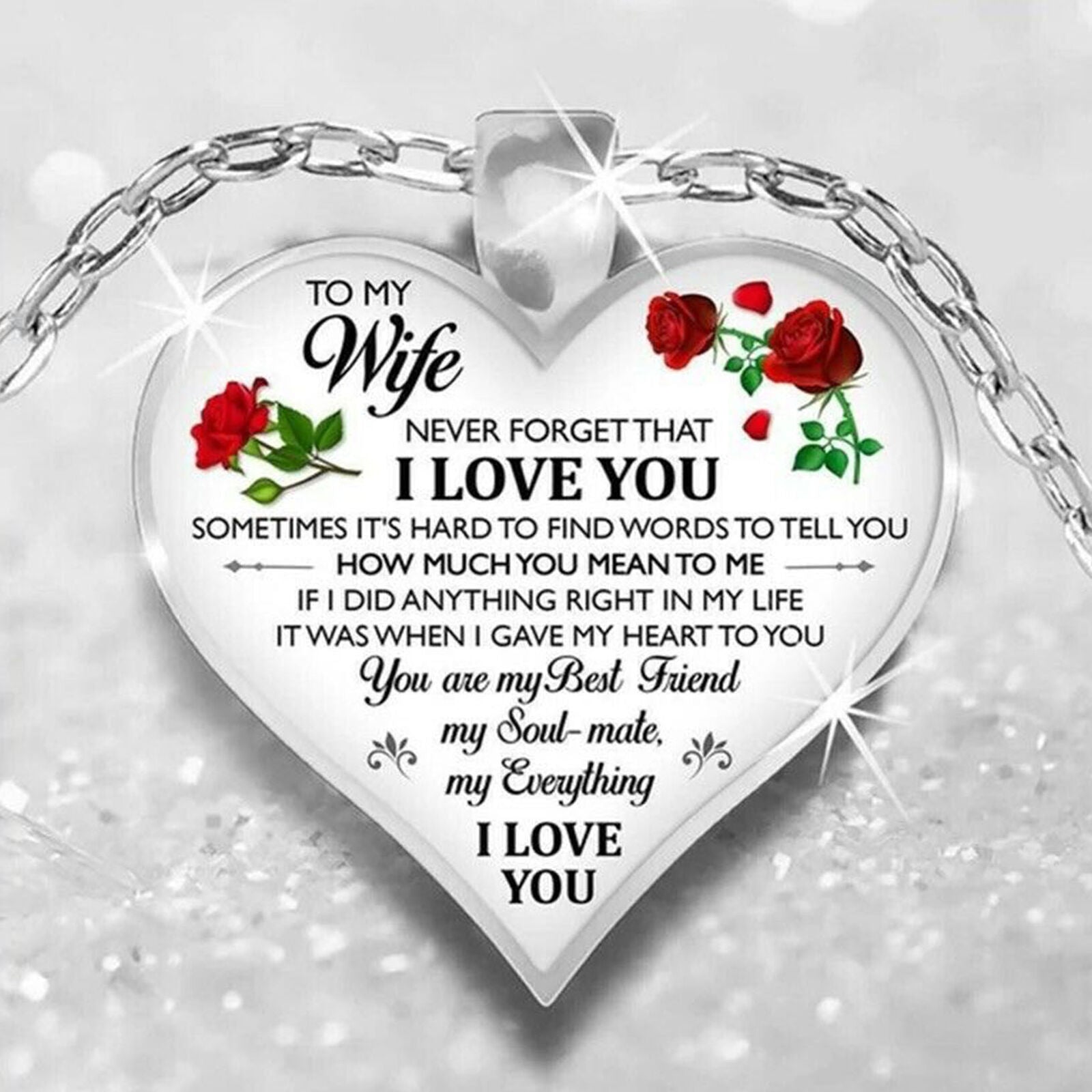 To My Wife I Love You Husband Heart Rose Necklace Birthday Anniversary Gift