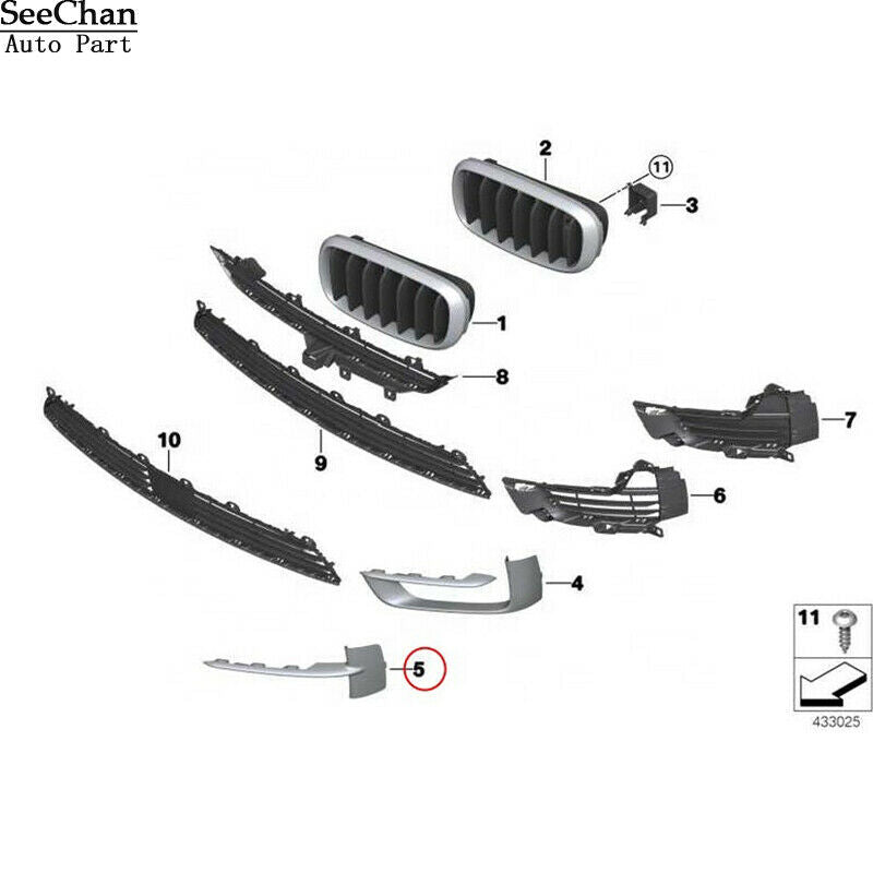 Fit For BMW F15 X5 2014-18 Front Bumper Left&Right Bumper Face Bar Trims Molding