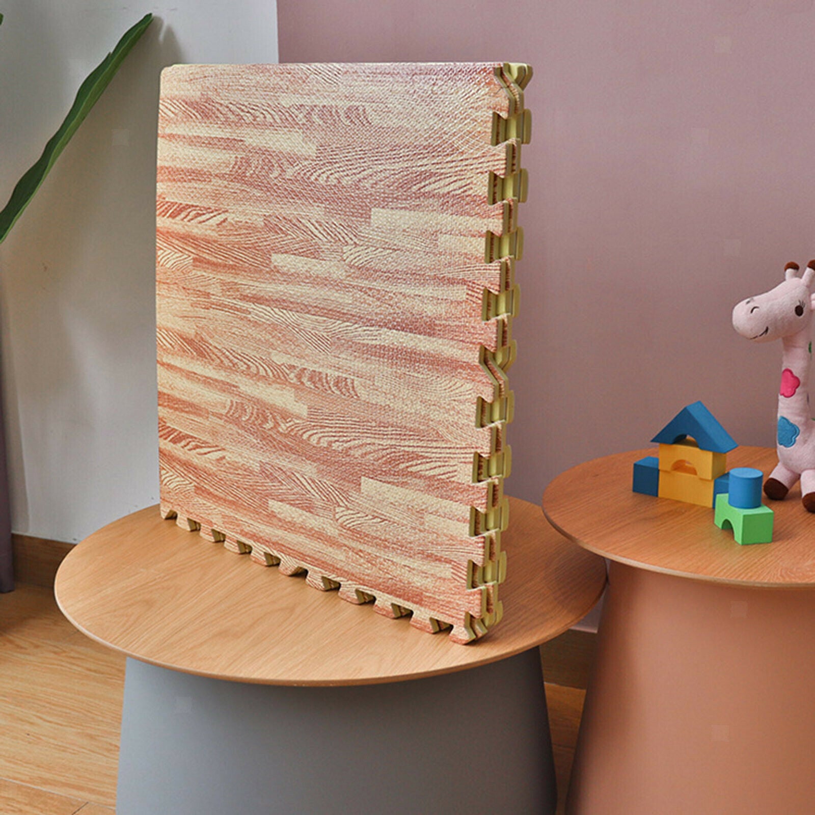 Printed Wood Grain Mats Home Playroom Foam Puzzle Mats DIY Floor Carpets