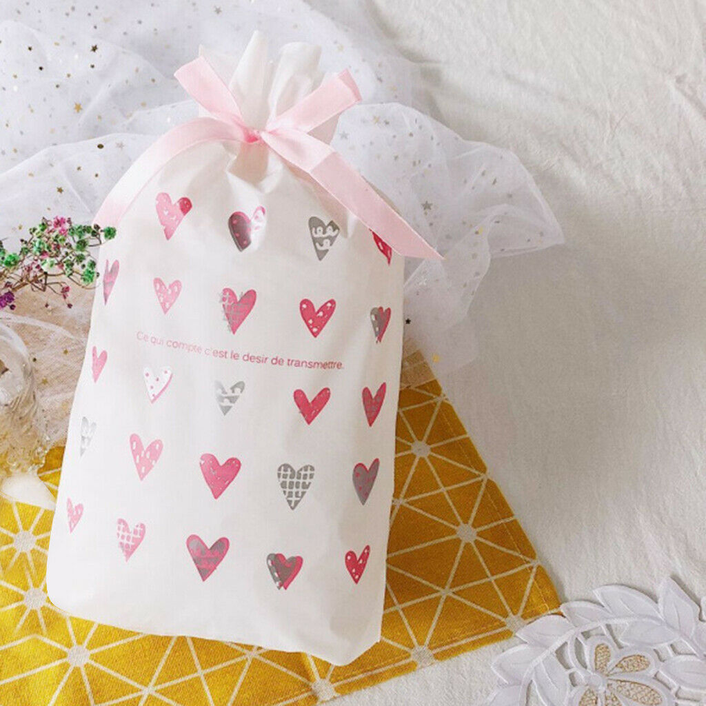 10 Pcs Pink Heart Favor Bags Drawstring Pouch Jewelry Wedding Party Bags