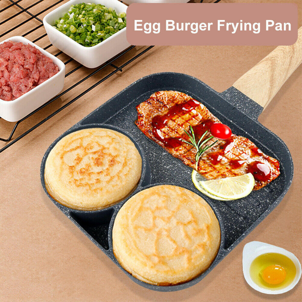3 In 1 Non Stick Grill Pan Divided Skillet Egg Beef Steak Breakfast Frying Pan