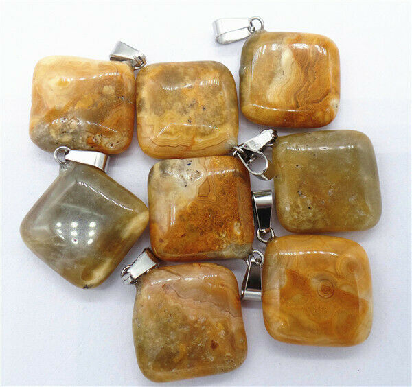 100Pcs 25x6mm Wholesale Yellow Crazy Lace Agate Rhombus Pendant Bead HH8237