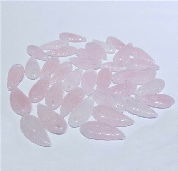 10Pcs 24x10x4mm Natural Rose Quartz Hand-Carved Leaf Pendant Beads DIY HH8385