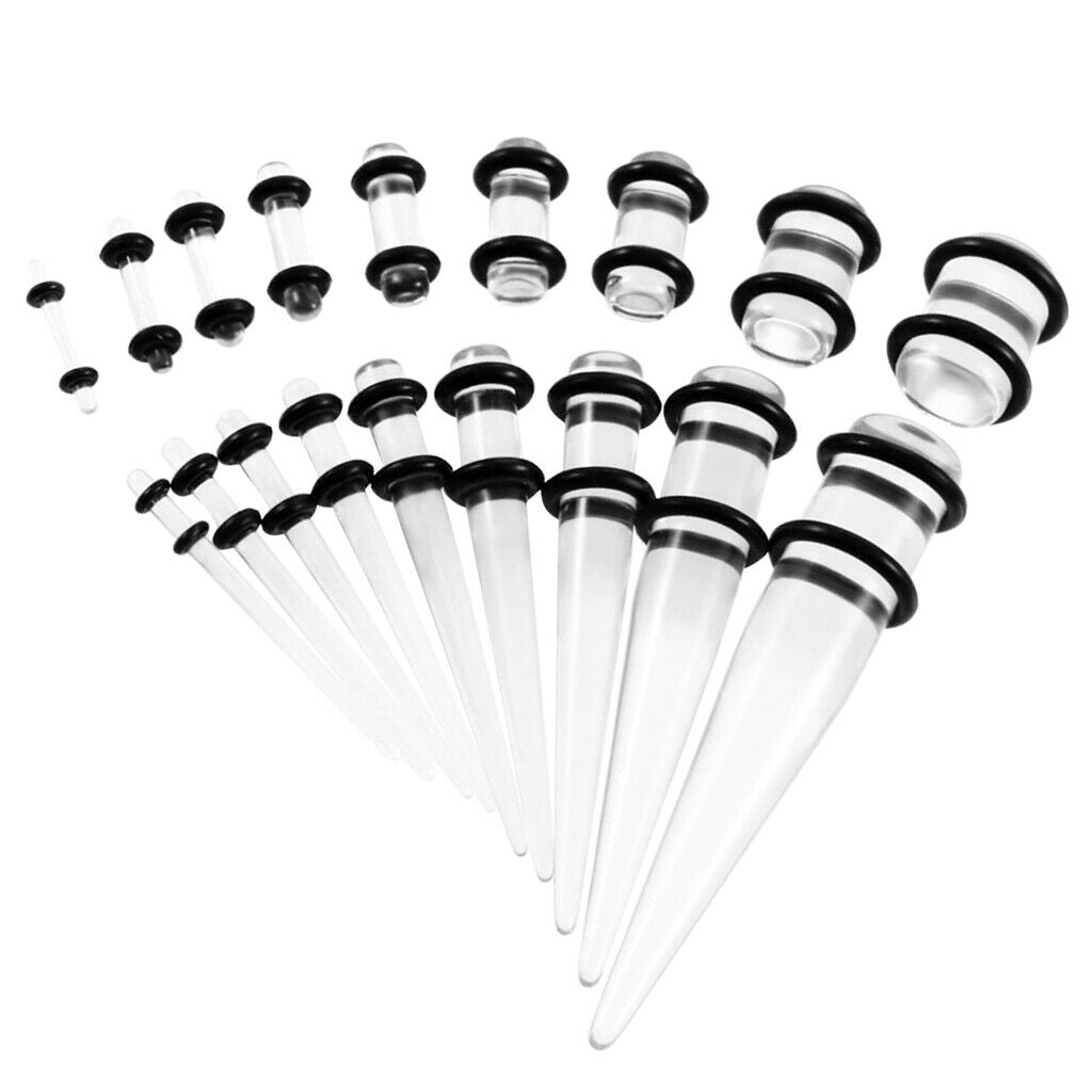 36Pcs Lot Ear Gauges Stretching Kit Plugs Tunnel Taper 14G-00G Expanders Set