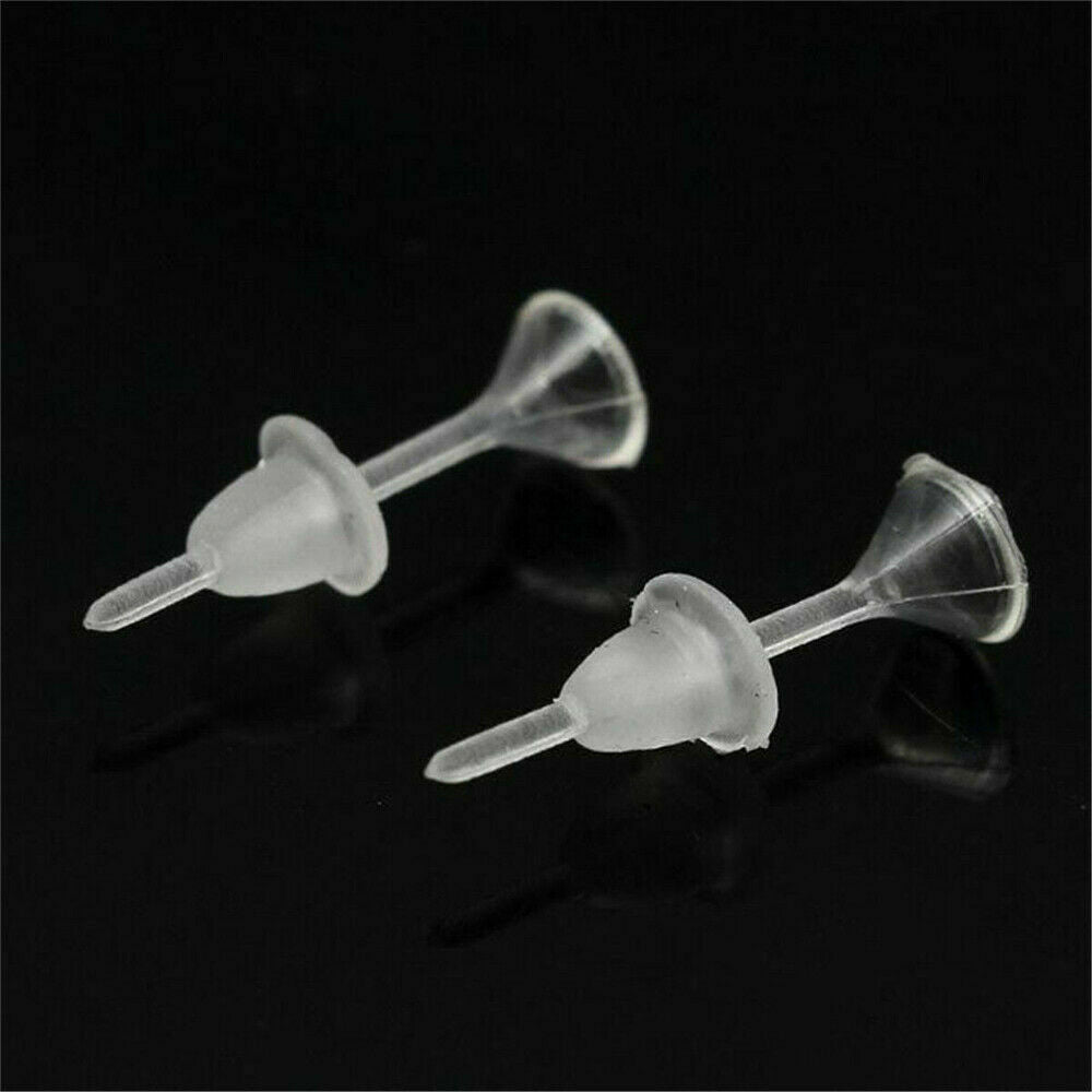 50x Flat Head Nose Ear Studs Stud Retainers Clear Ear Stud Earring Replacements