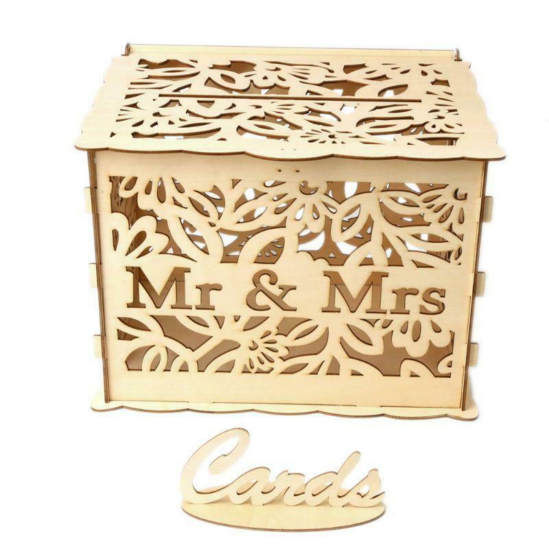 DIY Wedding Gift Mr & Mrs Wooden Card Money Box Case With Lock Rustic Beautiful