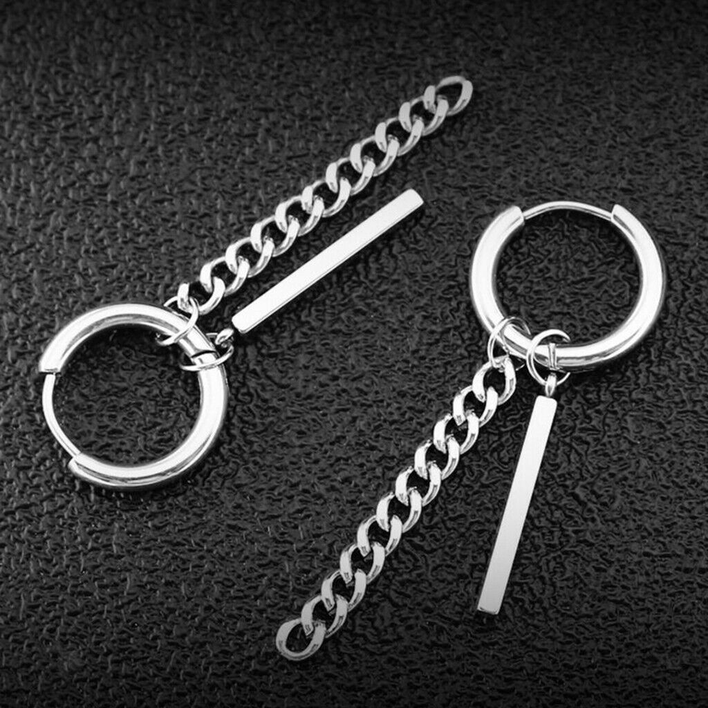 Prettyia Stainless Steel Hip Hop Bar Long Chain Dangle Earrings Tassel Studs