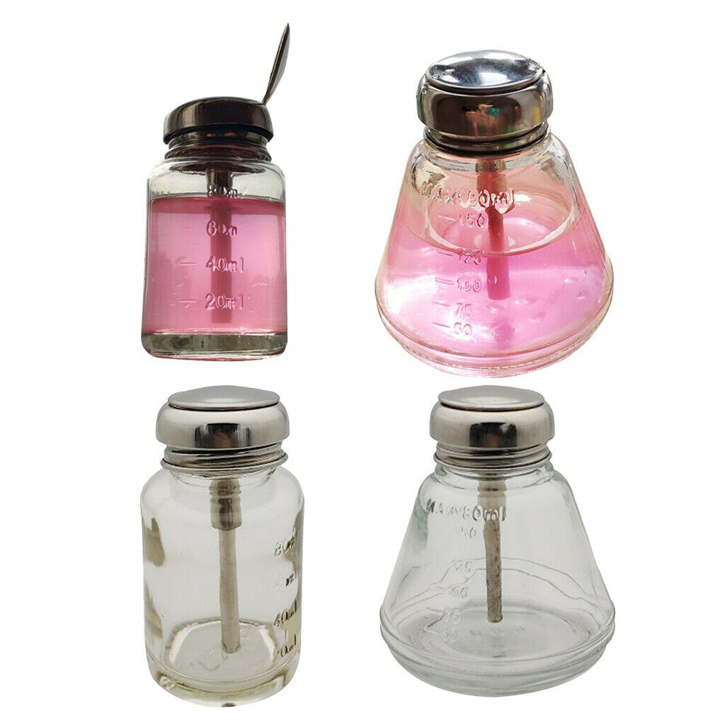 2pcs Glass Liquid Alcohol Press Pump Bottles Makeup Remover Dispenser 3/6oz