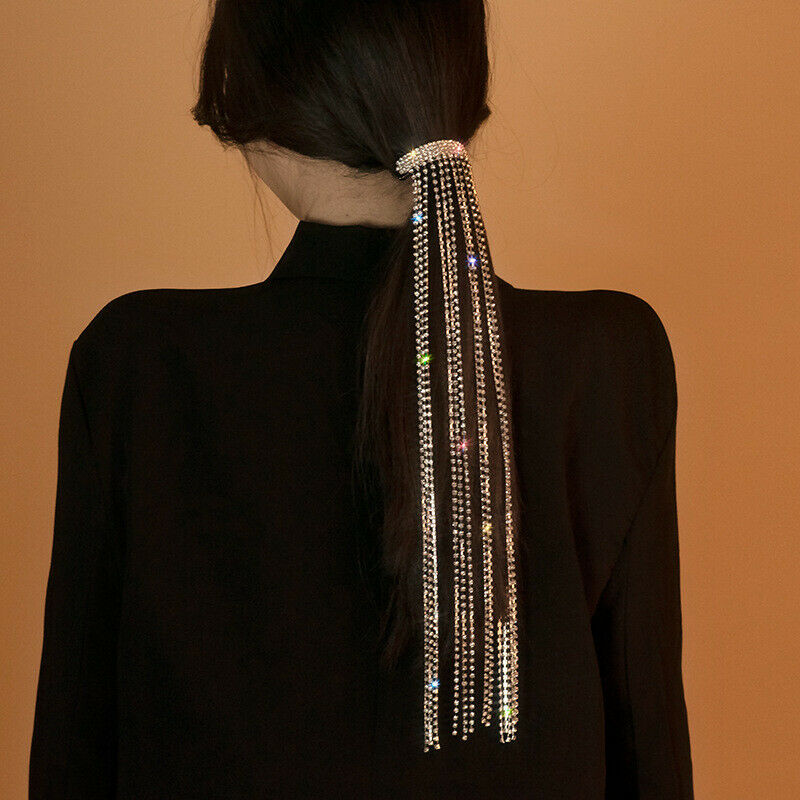 Shine Full Rhinestone Hairpins for Women Long Tassel Crystal Hair AccessorieFCA