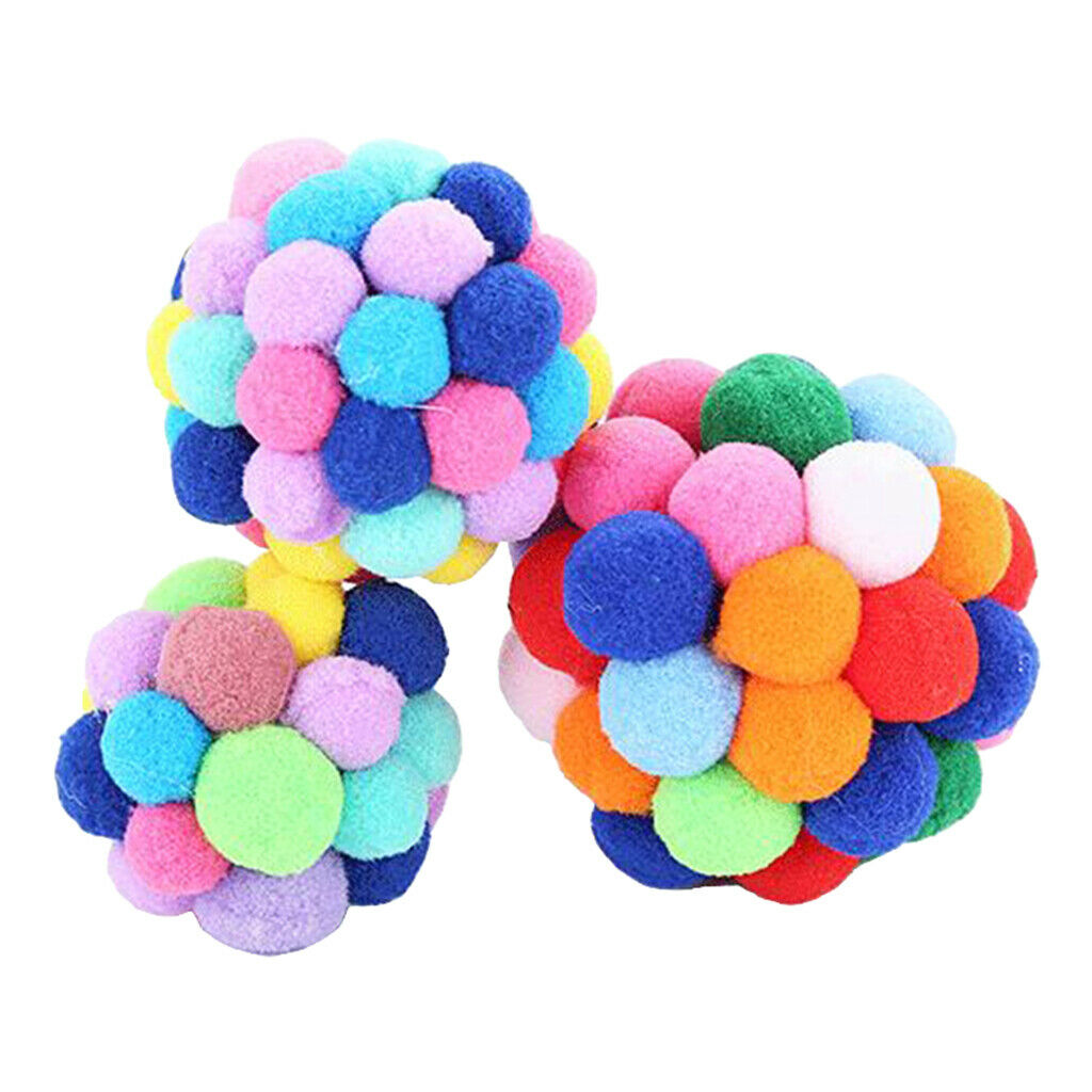 Set of 3 Colorful Cat Kitten Ball Toys Pet Catch Interactive Play Chaser