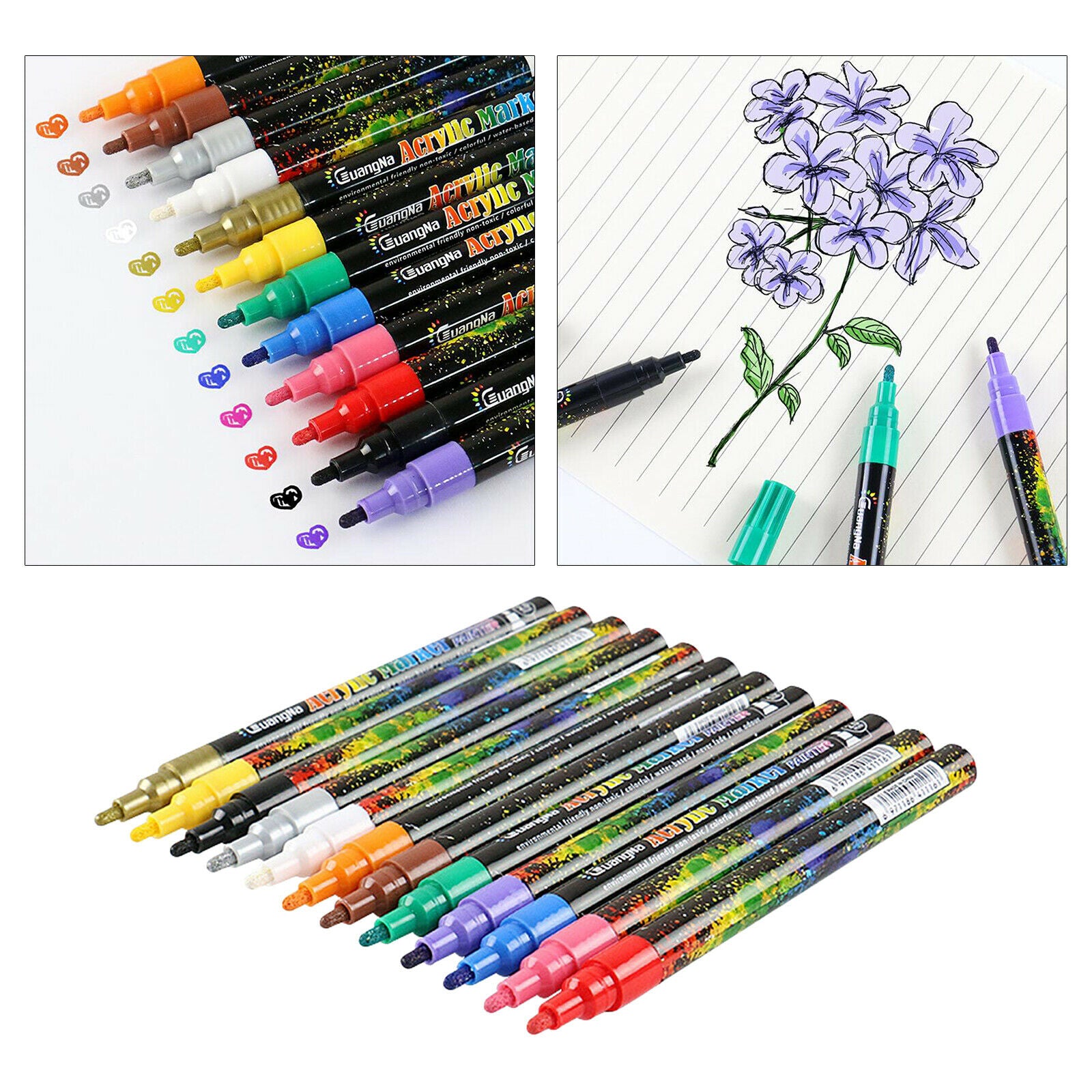2mm Fine Tip Paint Pens, Set of 12 , Home DIY Painting, Scratchbook Coloring,