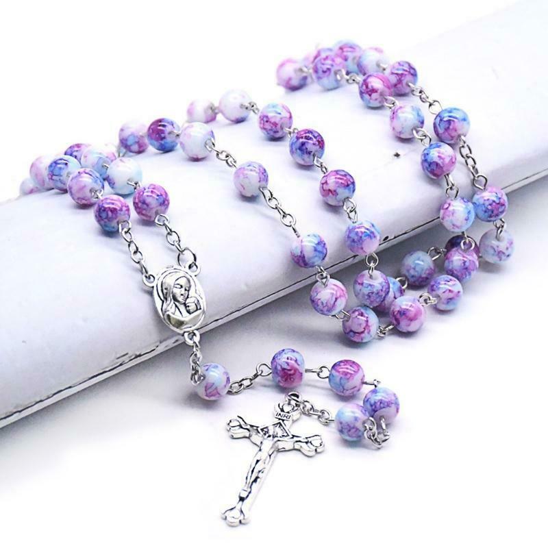 Handmade Rosary Necklace Prayer Beads Catholic Religious Ornament Christian Gift