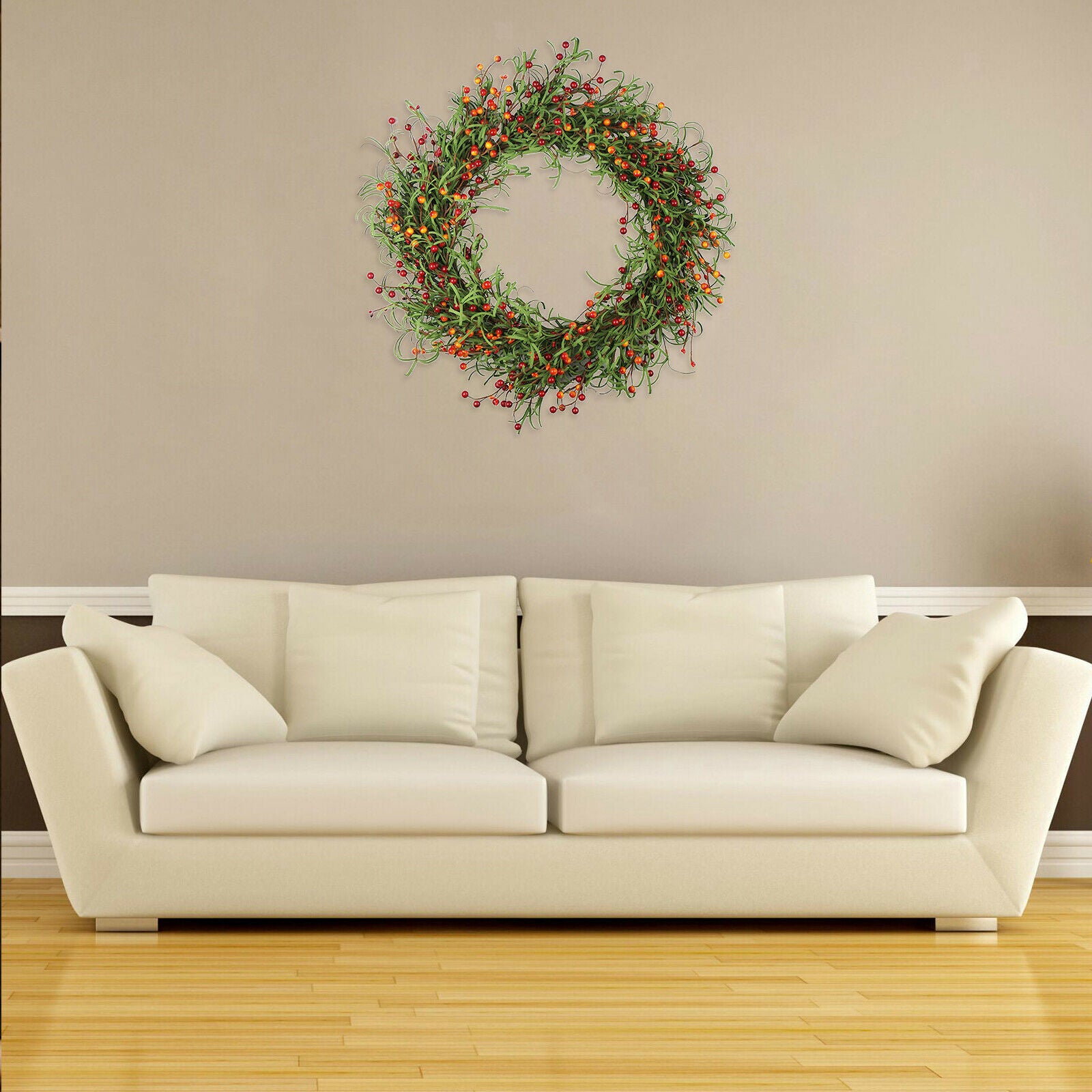 Simulated Green Leaves Wreath Flower Garland Hanging Front Door Party Decor
