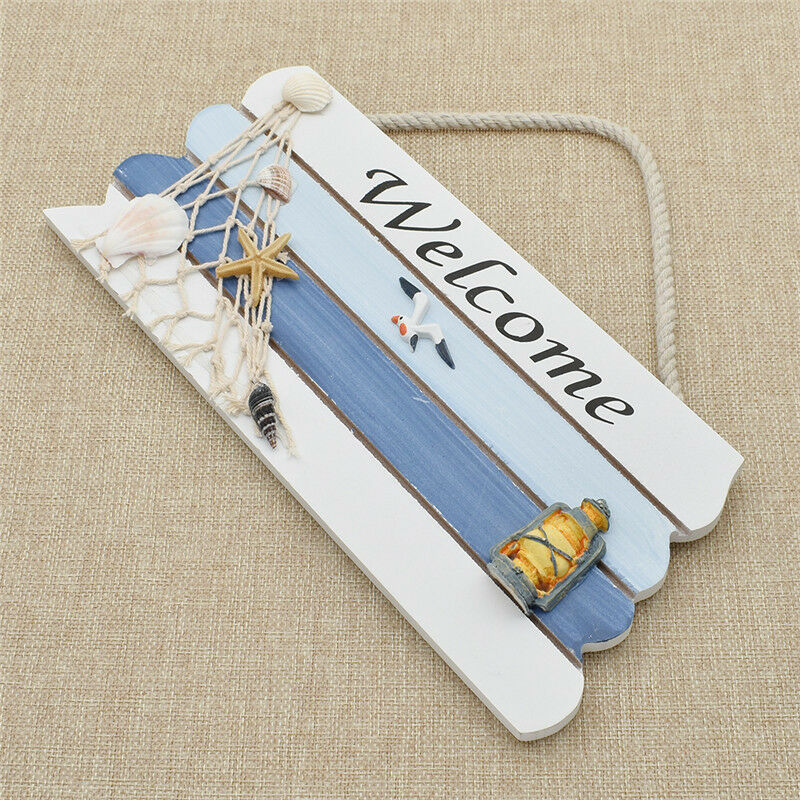 Hanging Wooden Wall Plaque Door Sign Welcome Outdoor Art Beach Sea Shell Design