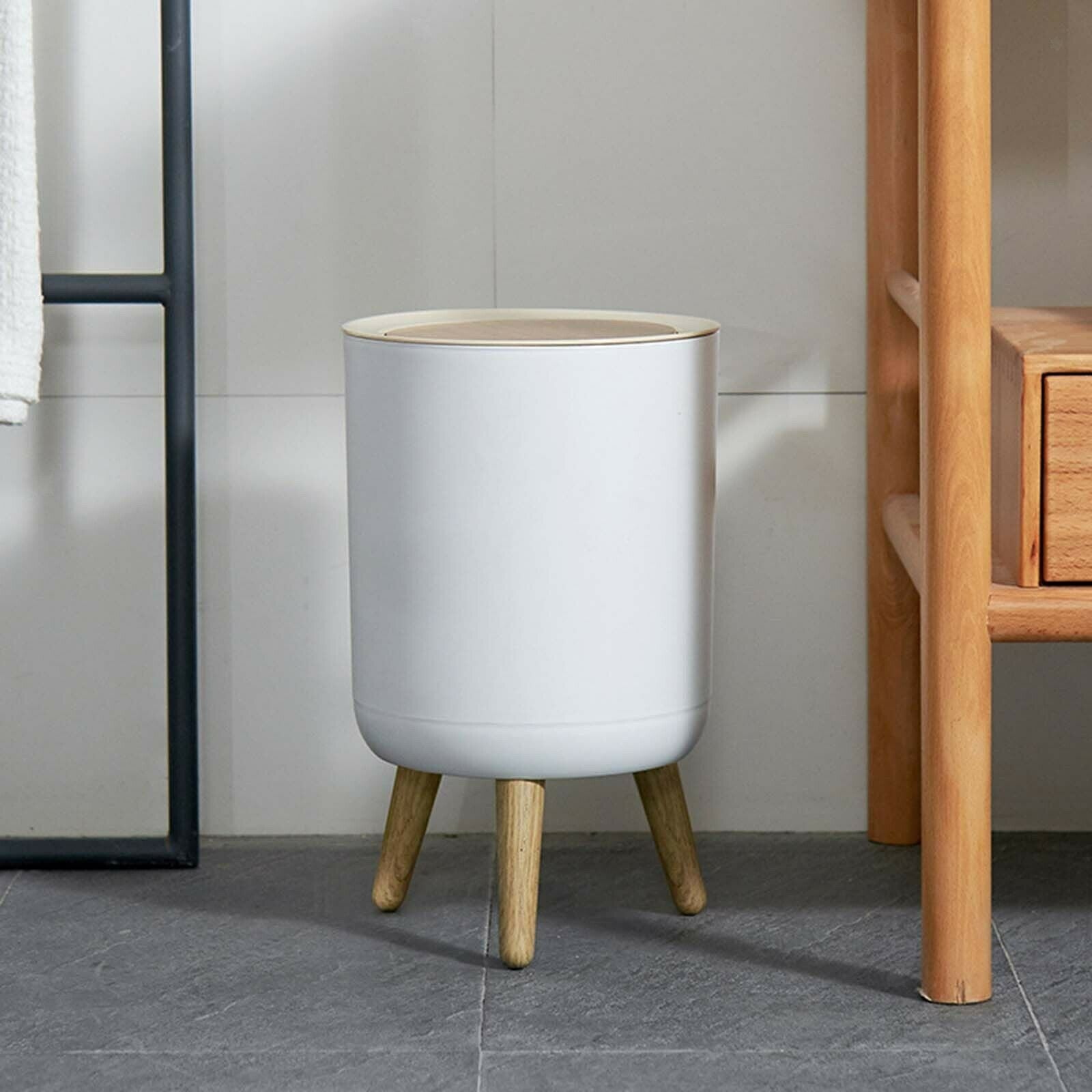 Modern Trash Can Round Desktop Press Lid High Foot Bedroom Toilet Kitchen