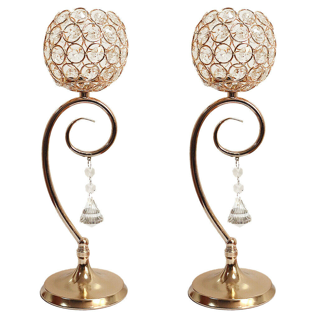 2 Pieces 35cm Golden Votive Tea Light Candle Holder Candlestick Wedding Banquet