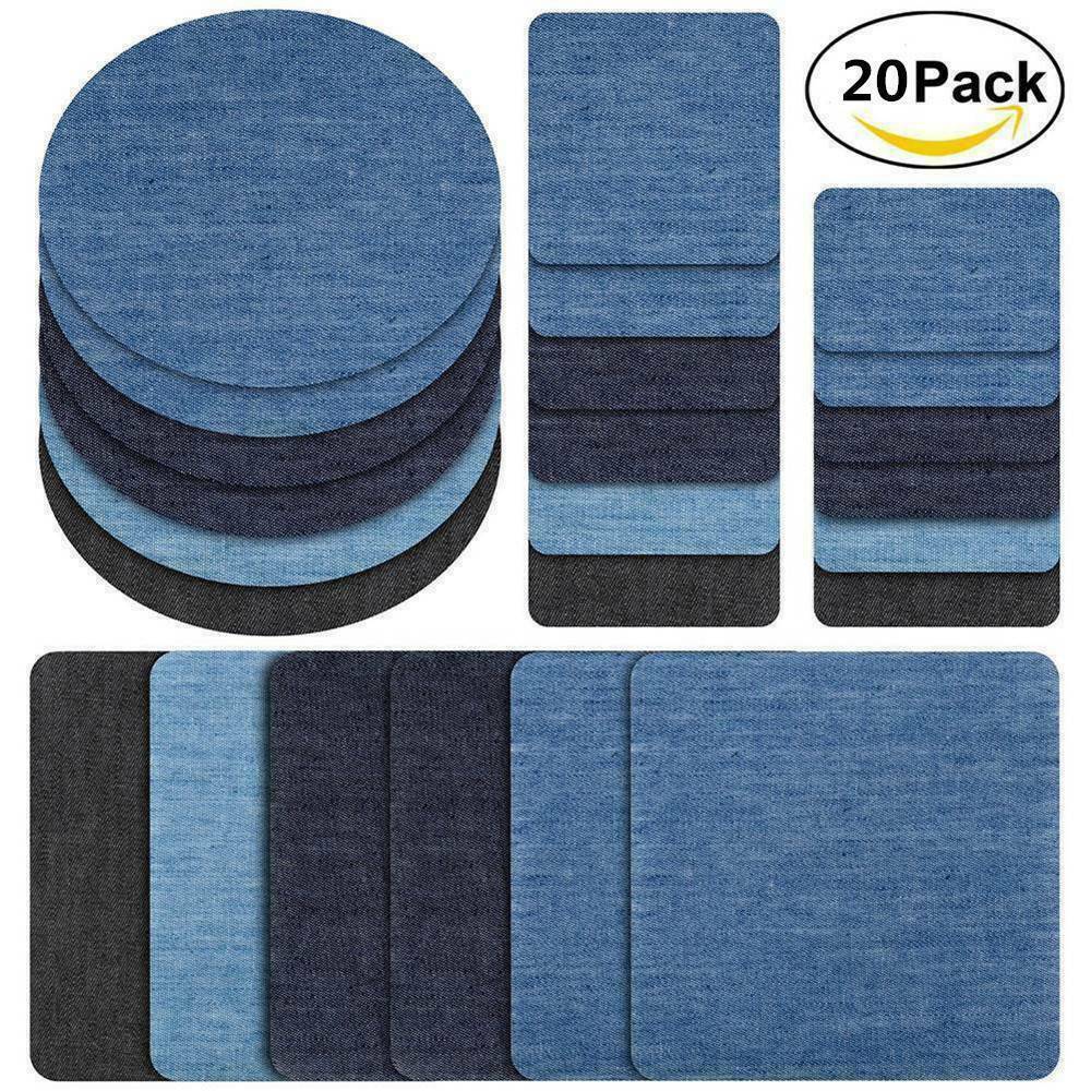 20 Pcs 5Colors DIY Iron On Denim Fabric Patches For Clothing Jeans Repair Kit