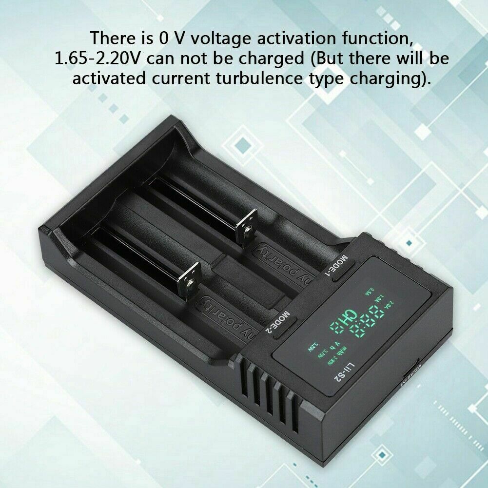 2-Bay Smart Battery Charger Digital Display LiitoKala LII-S2 for 18650 26650 AAA