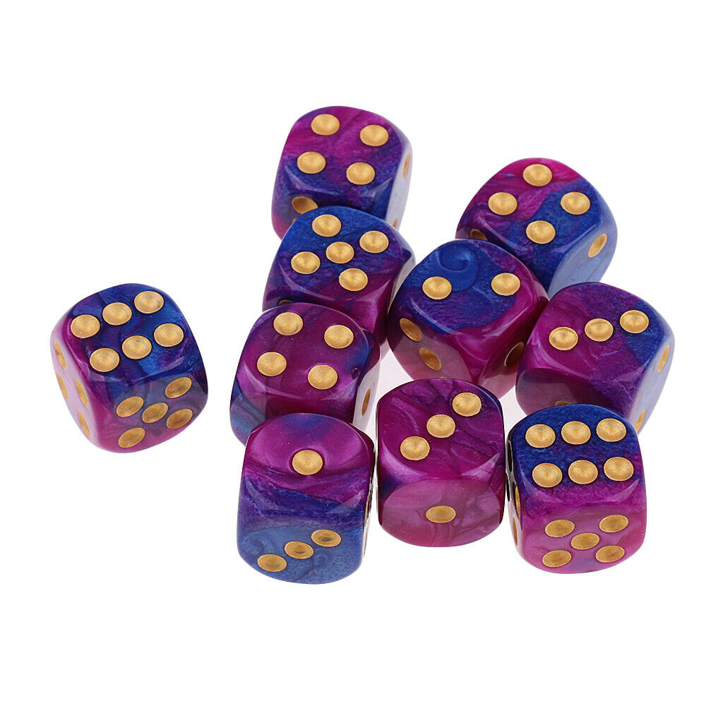 10x Six Sided D6 Dice Dotted for  TRPG Purple Blue