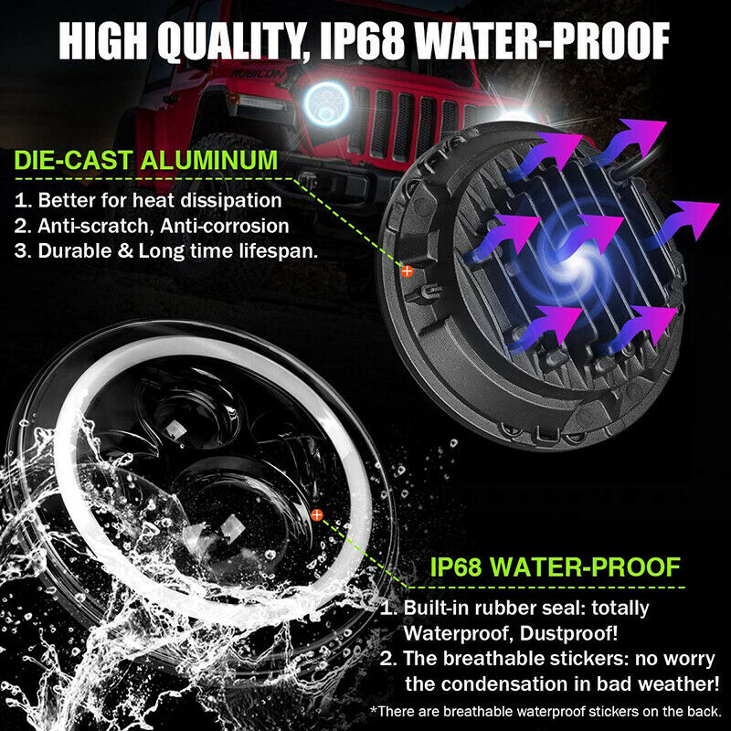 7 Inch LED Headlights DRL Hi/Lo Beam 55W 35W Ring Amber Angel EyeB'JIN VPDFAU