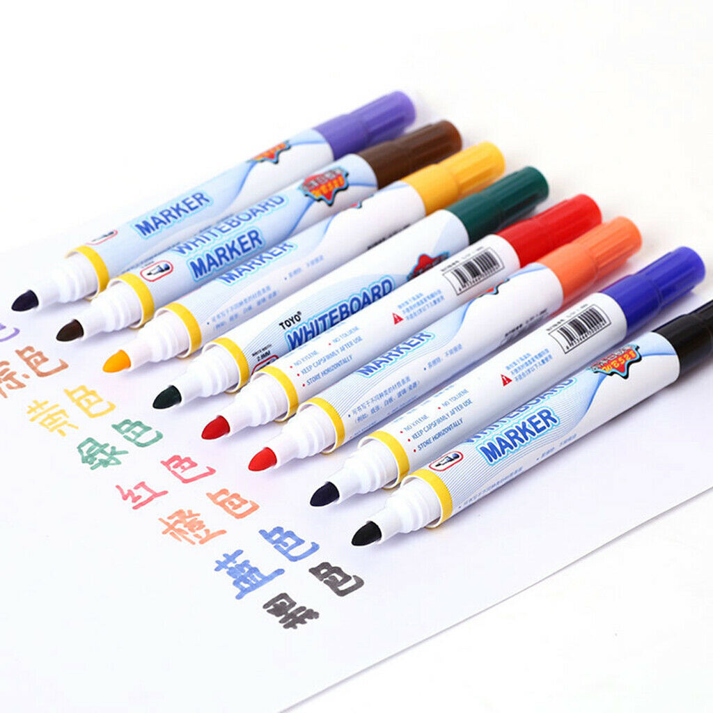 8Pcs Whiteboard Marker Dry Wipe Pens Chisel Tip for Paper Metal Glass Wipe Clean