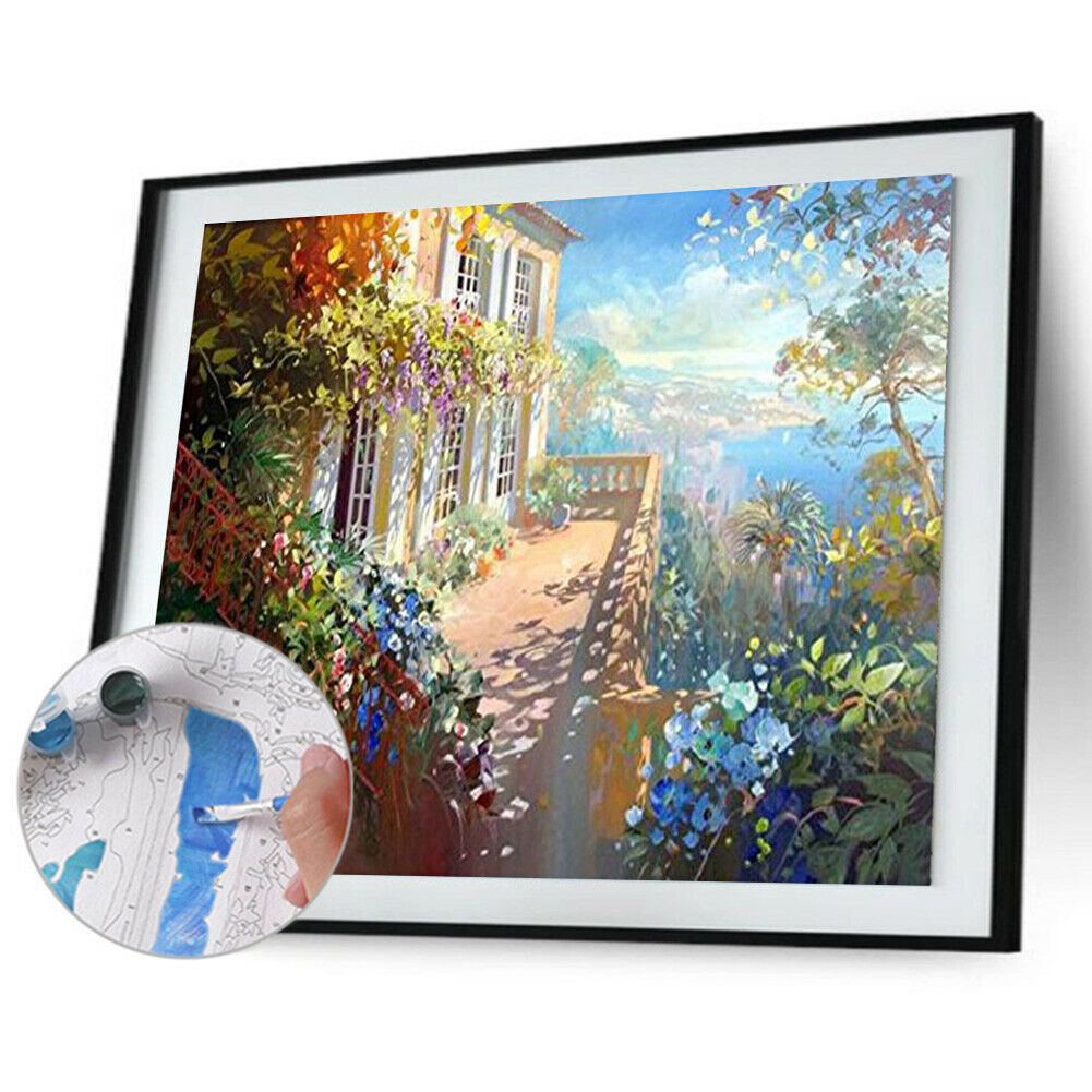 Flower House DIY Digital Oil Painting By Numbers Kits Modern Wall Art Decor @