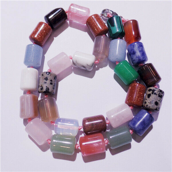1 Strand 13x10mm Multicolor Mixed Stone Cylinder Beads Handmade Necklace HH9240