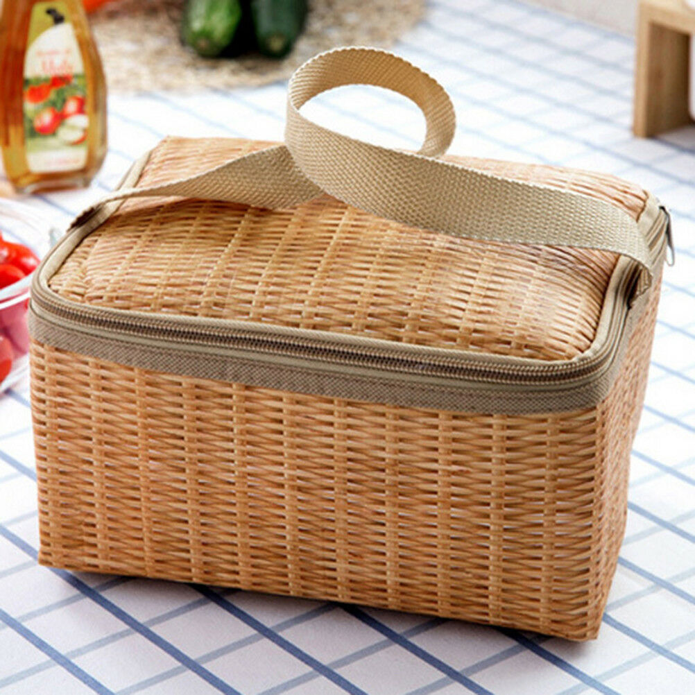 Portable insulated thermal cooler lunch box imitation rattan picnic conta.l8