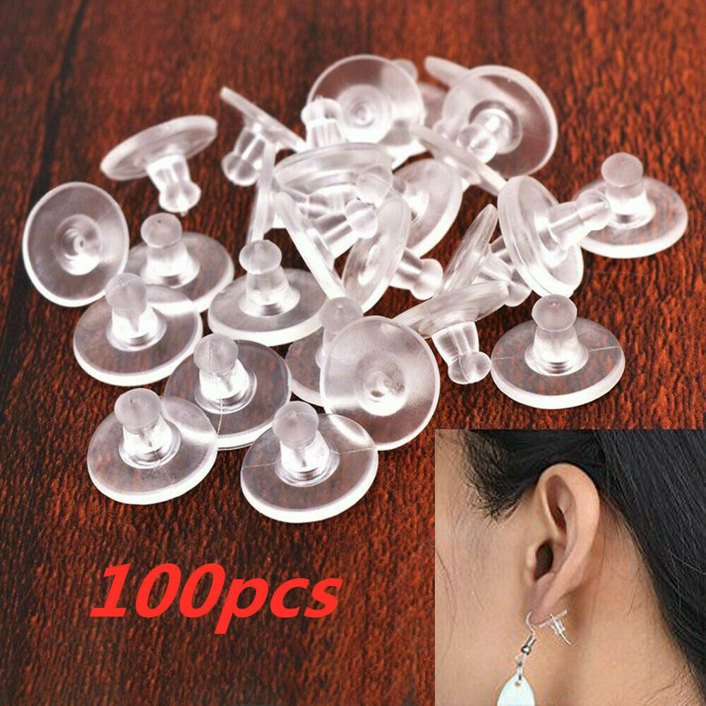 100pcs/set Silicone Earring Backs Stoppers Clear Soft Rubber Ear Stud Blocked