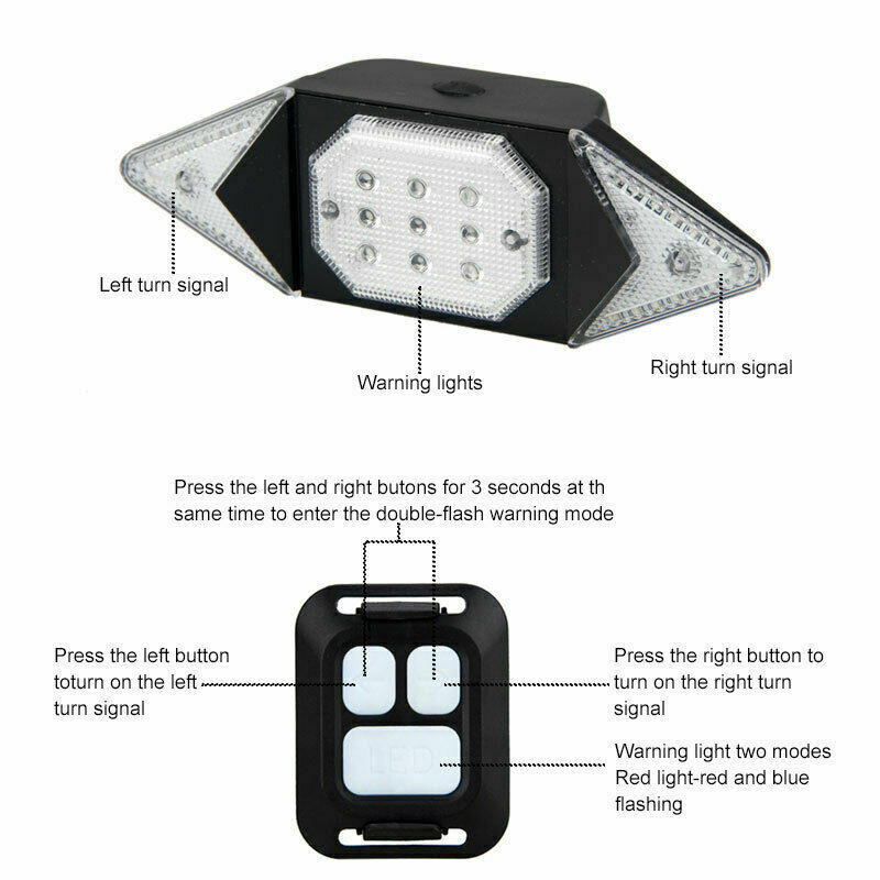 Bicycle Tail Light USB Smart Wireless Remote Control Turn Signal Warning Lamp
