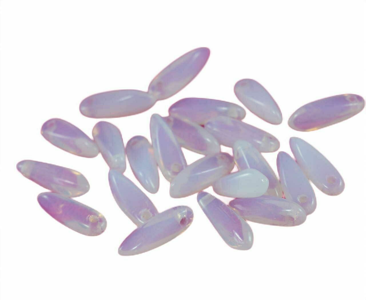 100pcs Small Sea Opal Moonstone White Czech Glass Dagger Beads Glass Leaf Bea...