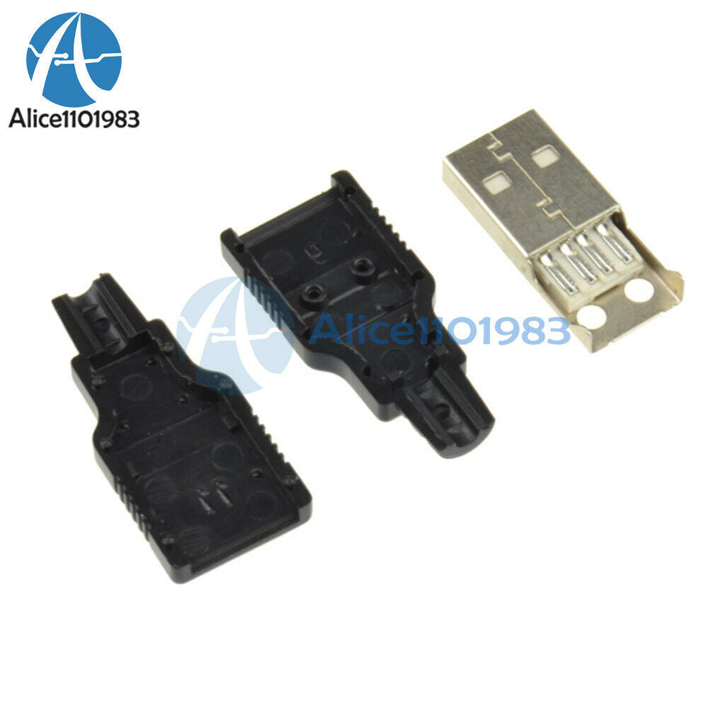 5PCS USB2.0 Type-A Plug 4-pin Male Adapter Connector jack&Black Plastic Cover