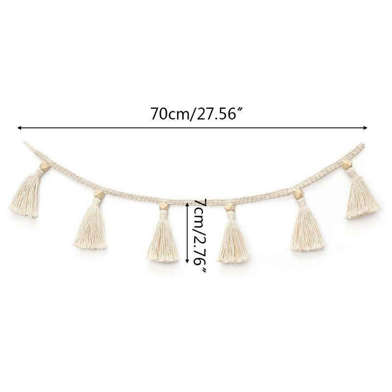 Nordic Cotton Rope Wood Bead Garland with Tassel Kids Baby Room Wall Decoration