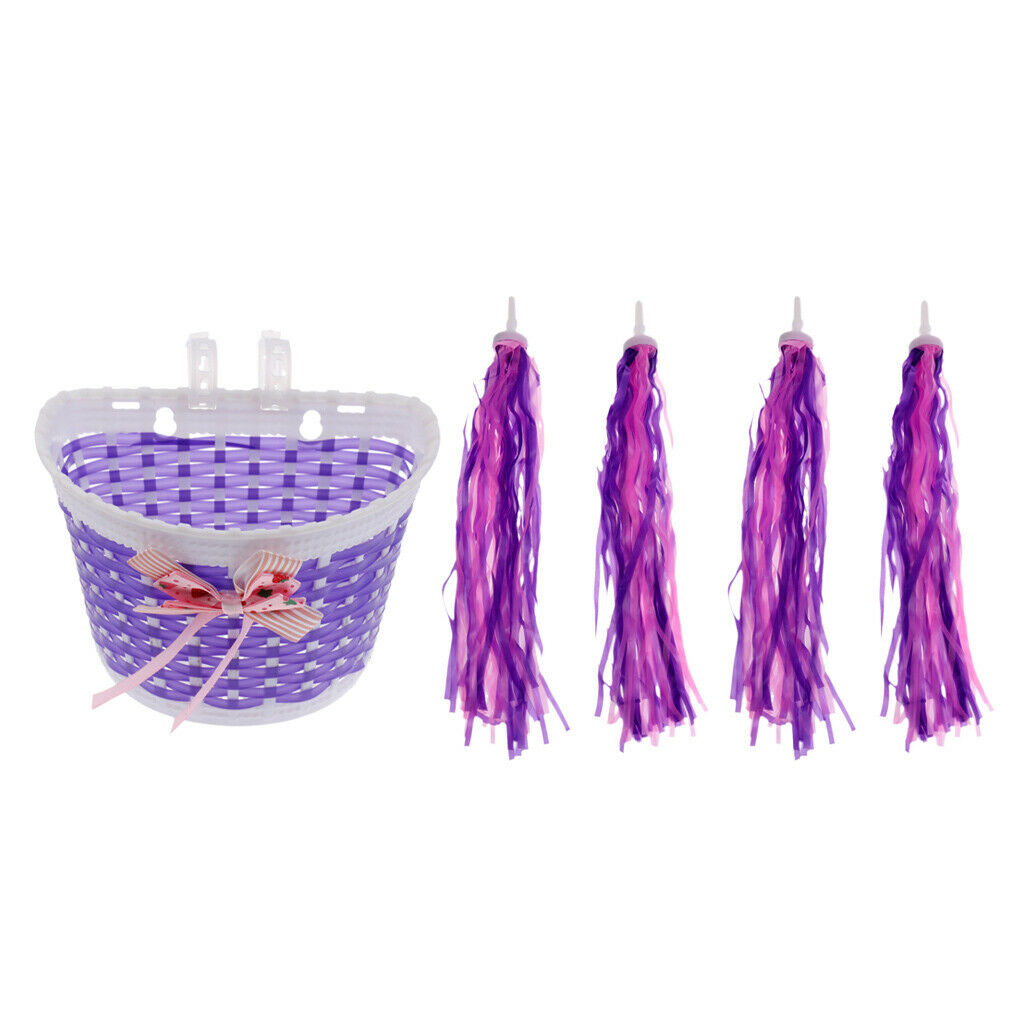 Girls Bike Decoration- Front Basket and 2Pairs Billing Handlebar Streamers