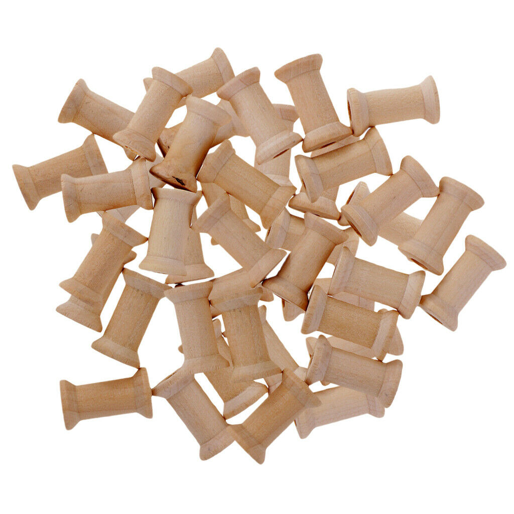 50x Unfinished Wooden Spools Thread Bobbins for Sewing Arts & Crafts 1.06x0.63in
