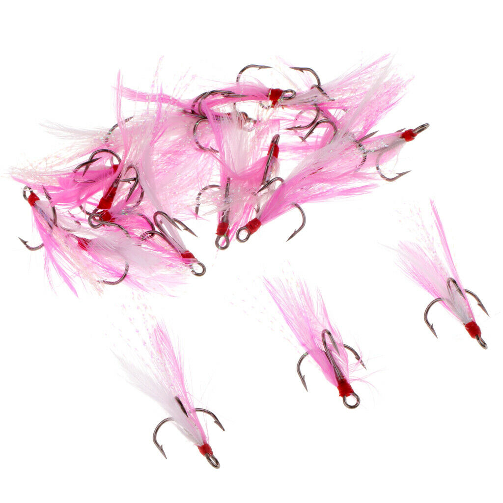 20pcs Feather Fishing Hooks Treble Barbed Squid Fly Tying Lures Baits SZ008