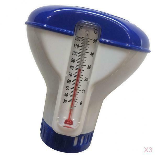 3Pcs Swimming Pool Floating Chlorine Dispenser Tablet Holder w/ Thermometer
