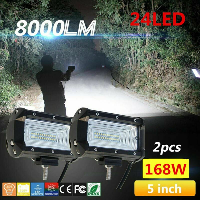 2x 5inch 168W Flood LED Car Off Road Work Light Bar Fog Driving DRL Lamp 12V 24V