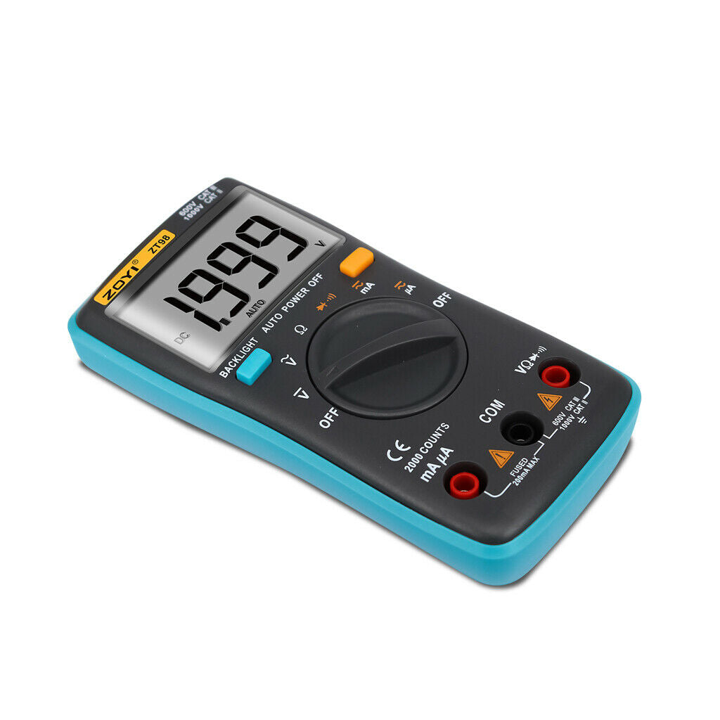 Auto-ranging Digital Multimeter 2000 Counts LCD Backlight AC/DC Ammeter Ohm