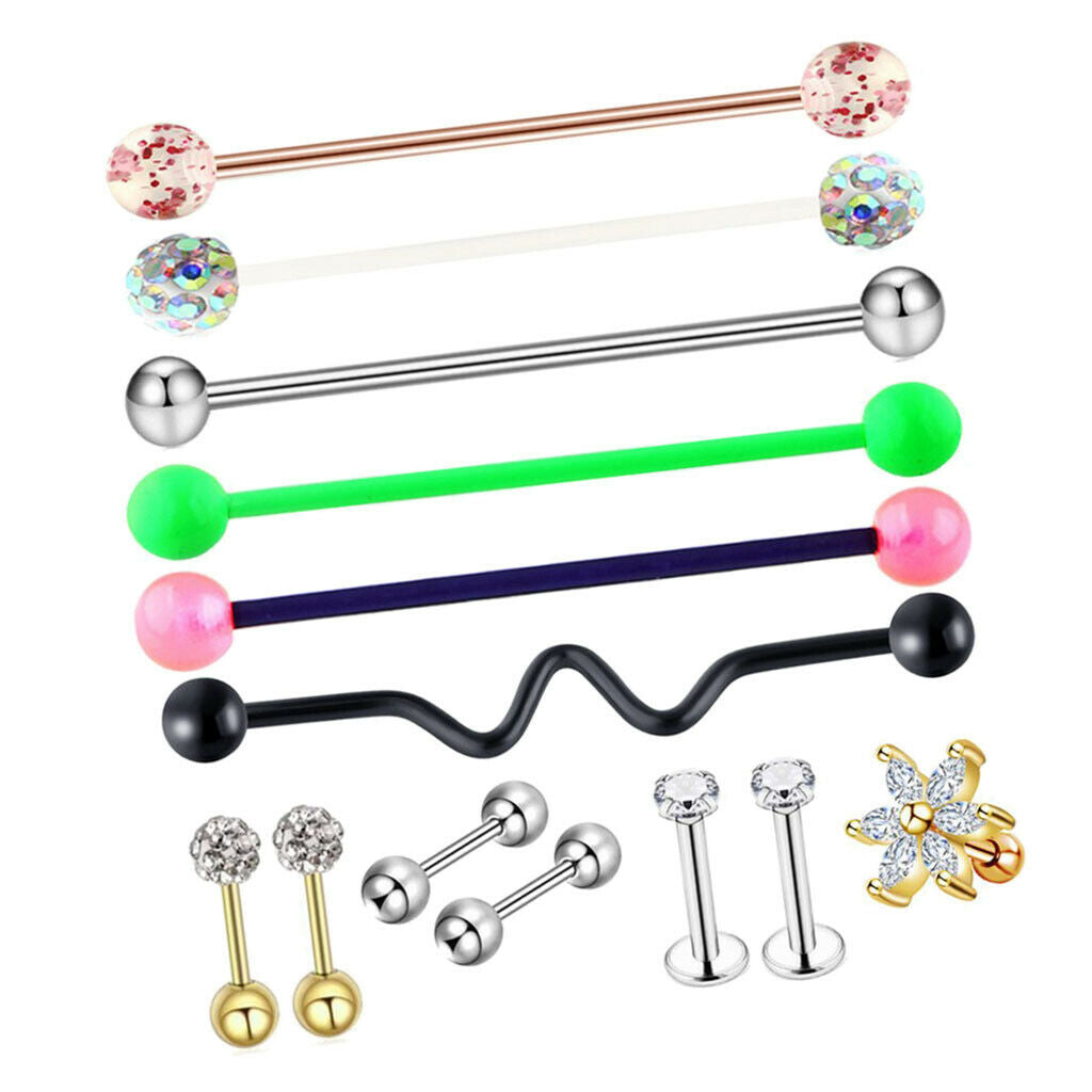 1 Set Nose Lip Tongue Eyebrow Tragus Navel Belly Ring Piercings Jewelry B-13Pcs