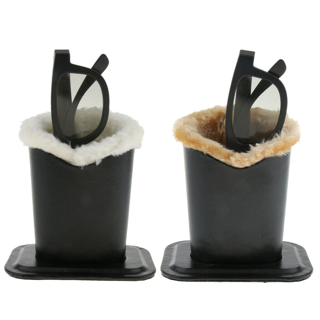 2 Pieces Plush Lined PU Eyeglasses Holder Stand Glasses Case - Pen Holder Desk