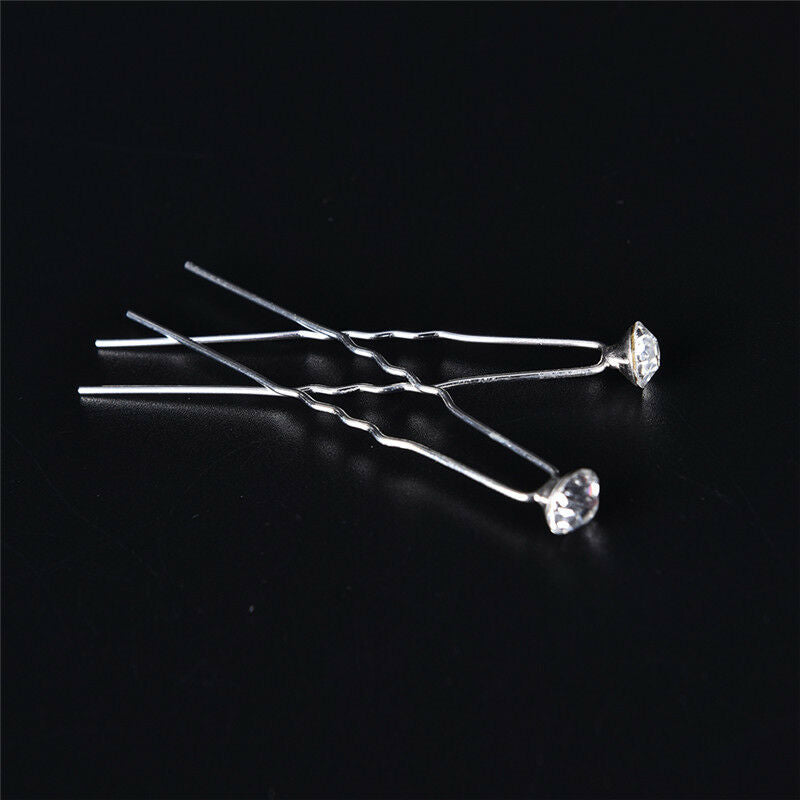 20PCS Clear Crystal Rhinestone Diamante Wedding Bridal Prom Hair Pins Hairpin BR