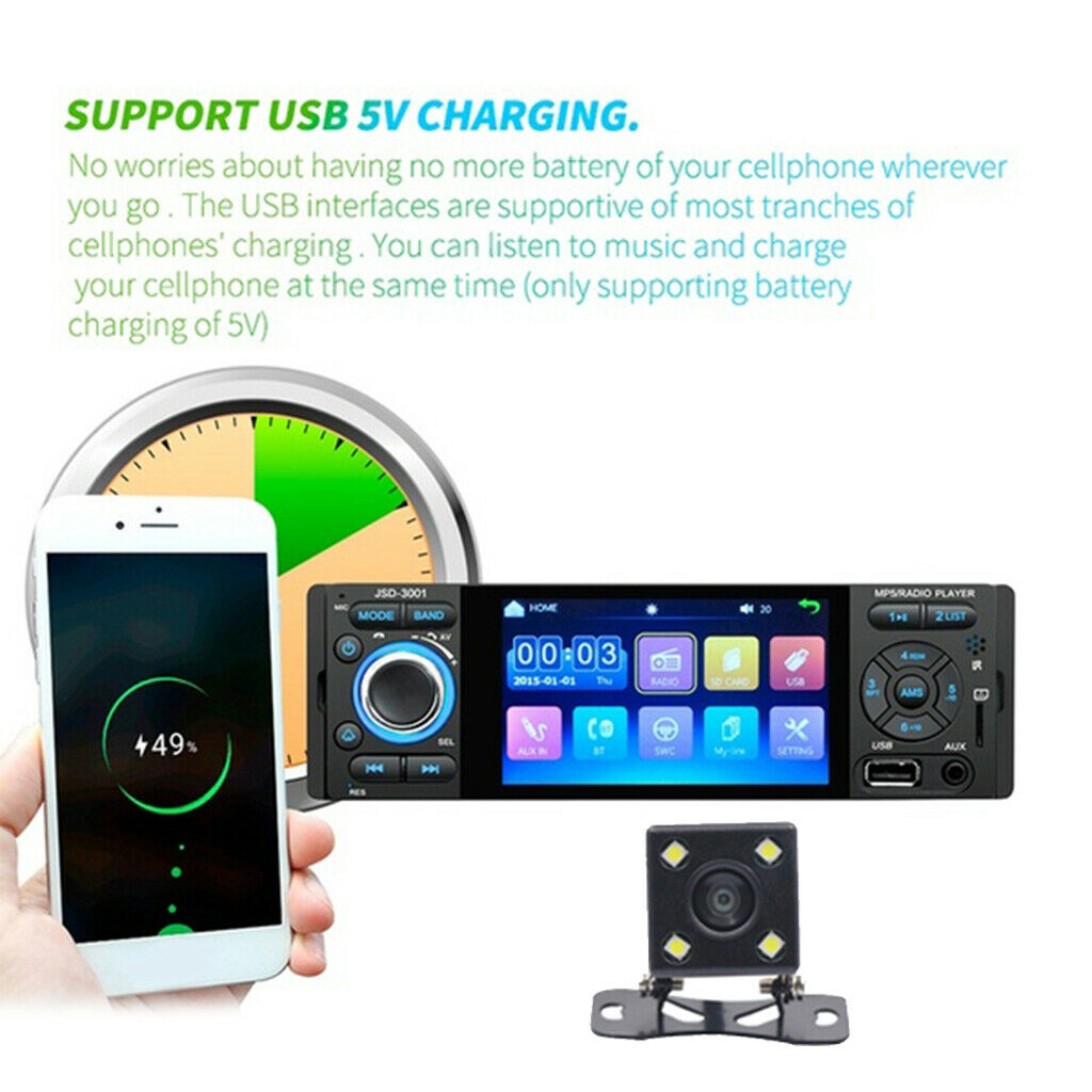 1DIN HD Car Stereo MP5 Player Rearview Monitor Bluetooth 4.0 FM Mirror Link