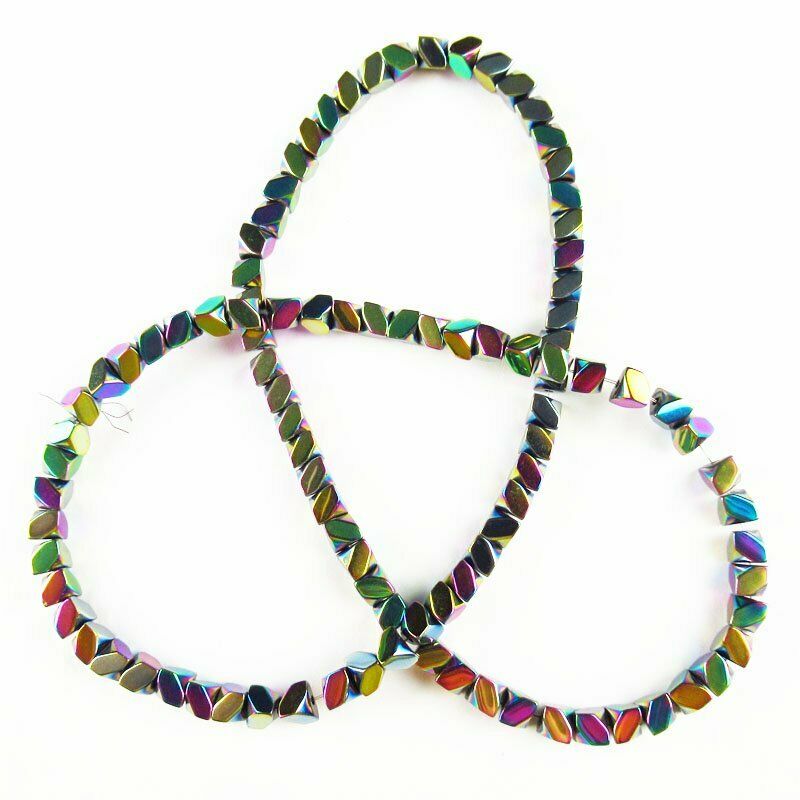 4x4x4mm Faceted Rainbow Hematite Cube Pendant Loose Bead 15.5 " 22g A-428TS