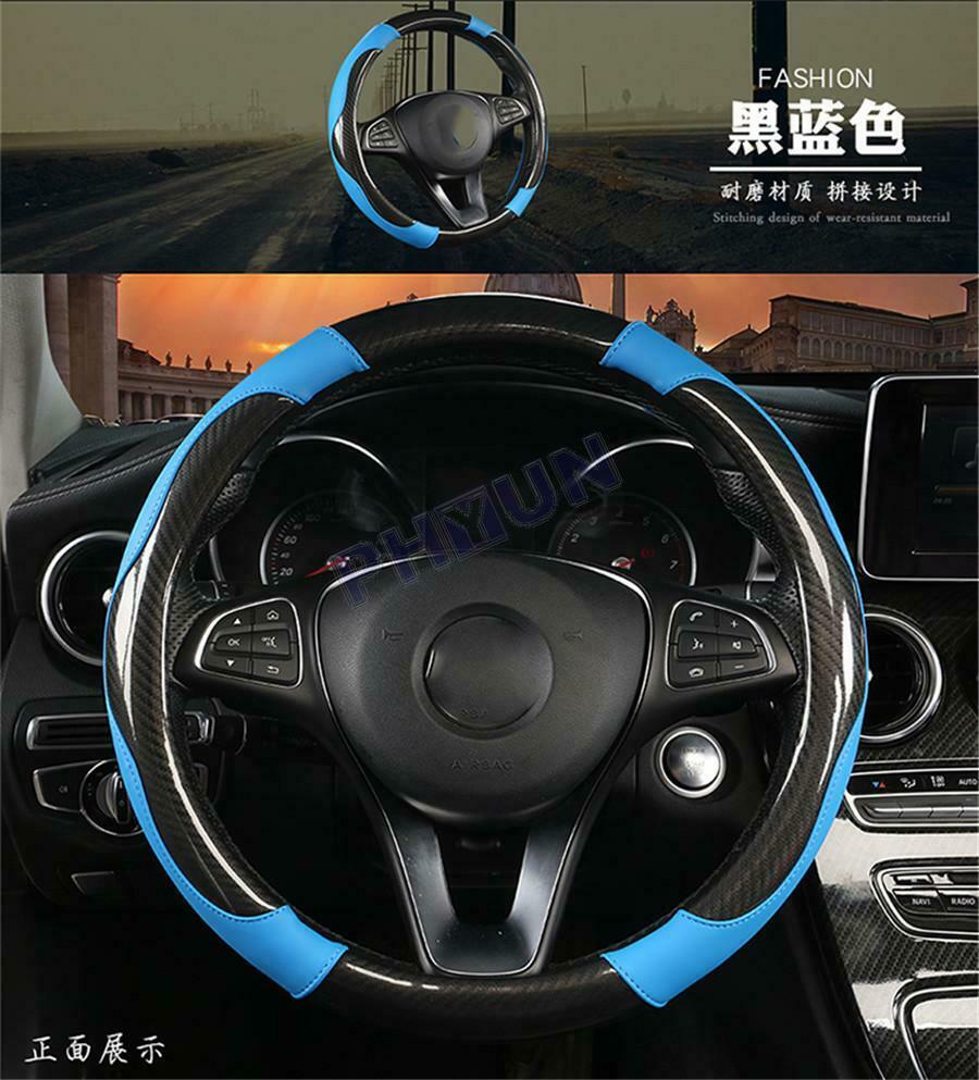Universal Car Steering Wheel Cover Black Carbon Fiber Braid Style Comfort Grip