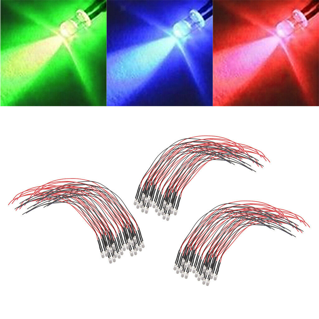 60 Pieces 20cm Pre Wired 5mm Emitting Diode Bright LED Lamp Light